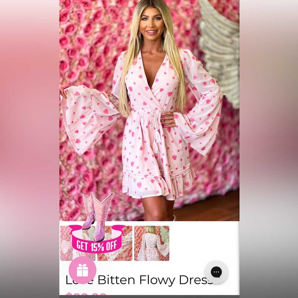 Pink Heart Bell Sleeve Mini Dress